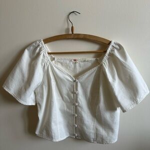 Levi's White Button-Front Crop Top